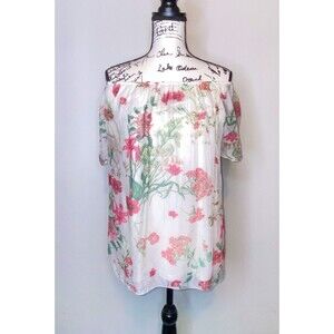 Luisa Ricci Large Floral Silk Layered Blouse Top Flutter Sleeve White/Pink Italy